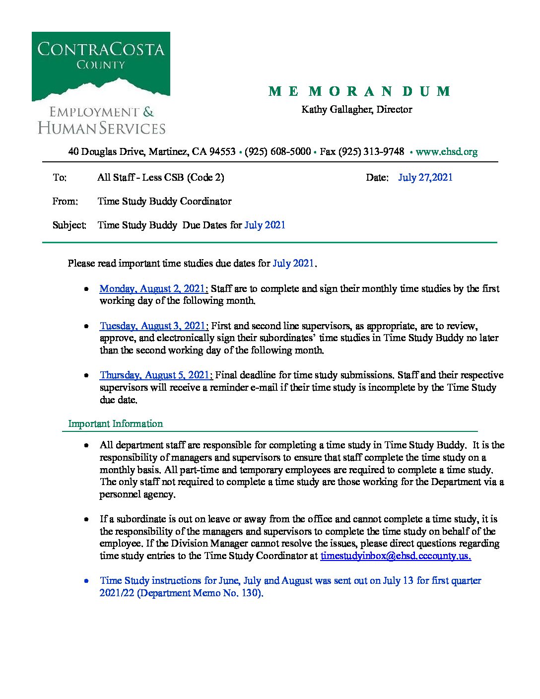 Time study buddy due dates for july 2021 ehsd