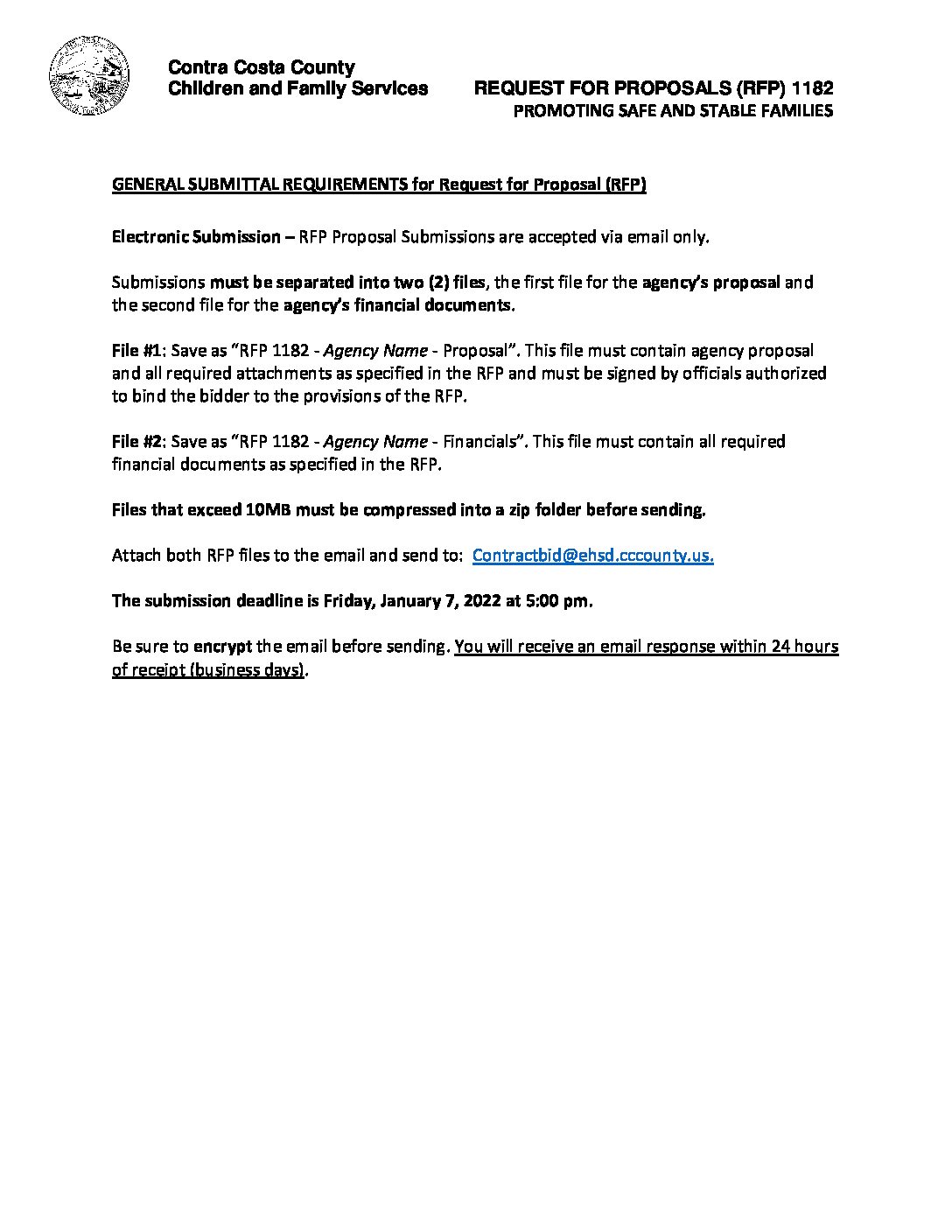 GENERAL SUBMITTAL REQUIREMENTS for Request for Proposal EHSD