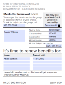 Example of a Medical Notice of Action, which can be used to upload as a form of verification